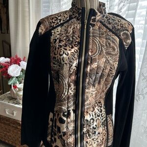 Chico Women's Black and Brown Patterned Sweater Jacket